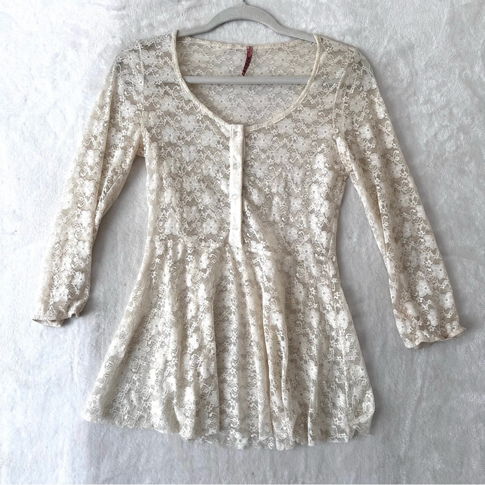 Ivory Cream Lace Women's Peplum See through